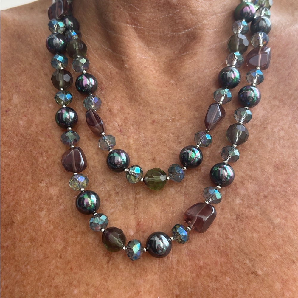 Charter Club Iridescent Green and Purple Beaded Necklace